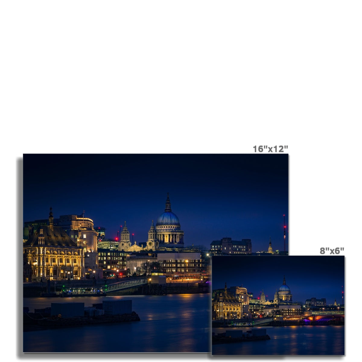 St Pauls Cathedral, Blackfriars Bridge, River Thames and London skyline at dusk. Fine Art Print