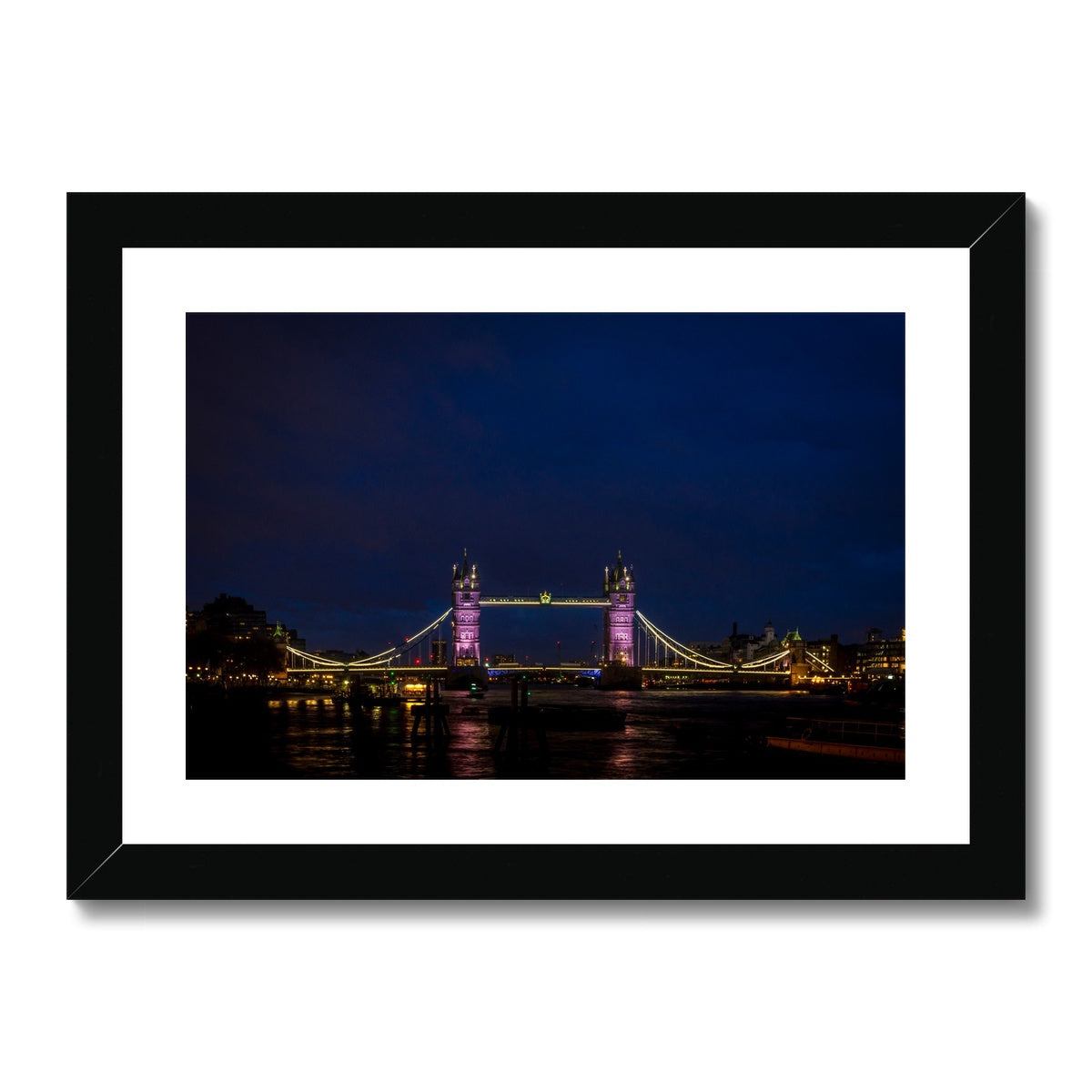 Tower Bridge over the river Thames at dusk, London. Framed & Mounted Print