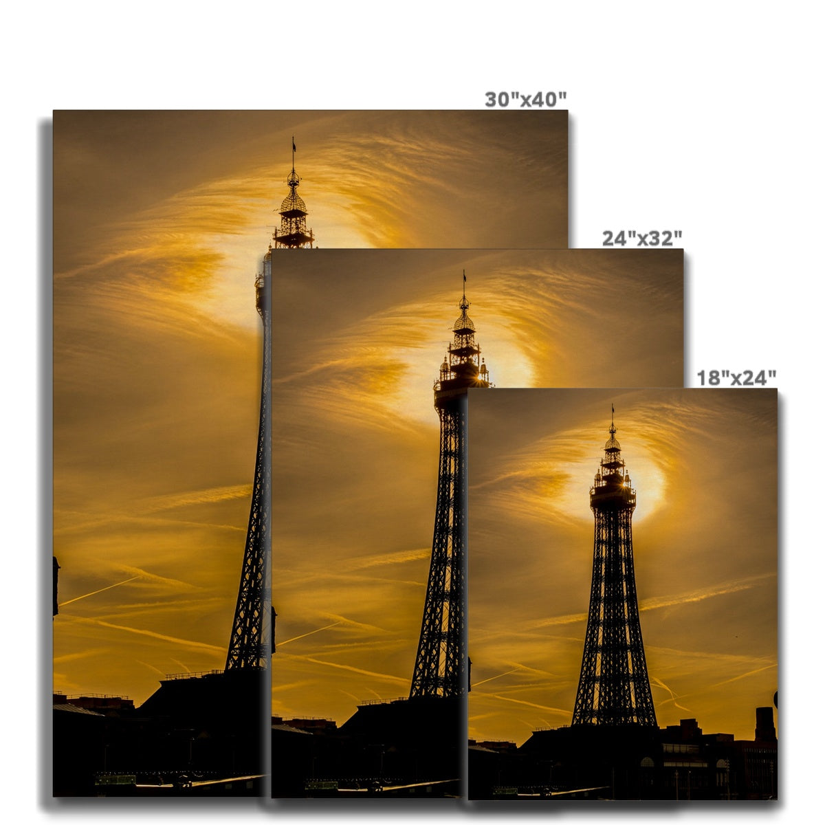 Blackpool Tower silhouetted against morning sunlight. UK. Canvas