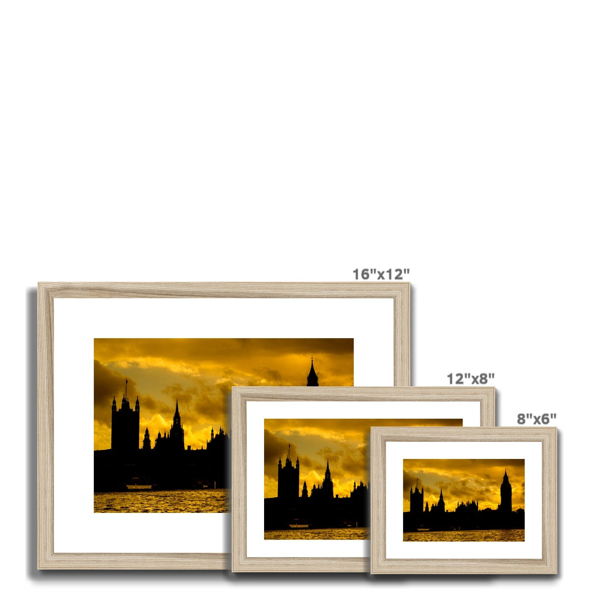 Silhouetted Houses of Parliament, Westminster, London. Framed & Mounted Print