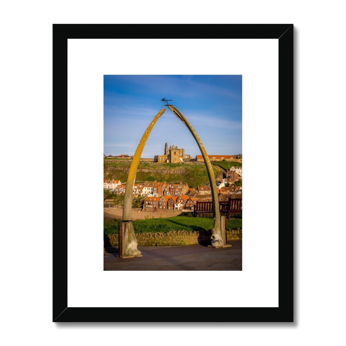 St Mary's Church viewed through the whalebone arch, Whitby, UK. Framed & Mounted Print