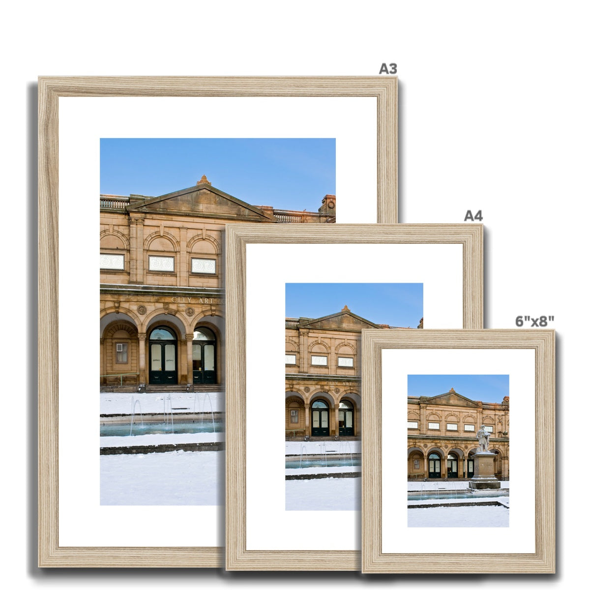 York Art Gallery with William Etty statue in front in the snow. York, North Yorkshire, UK Framed & Mounted Print