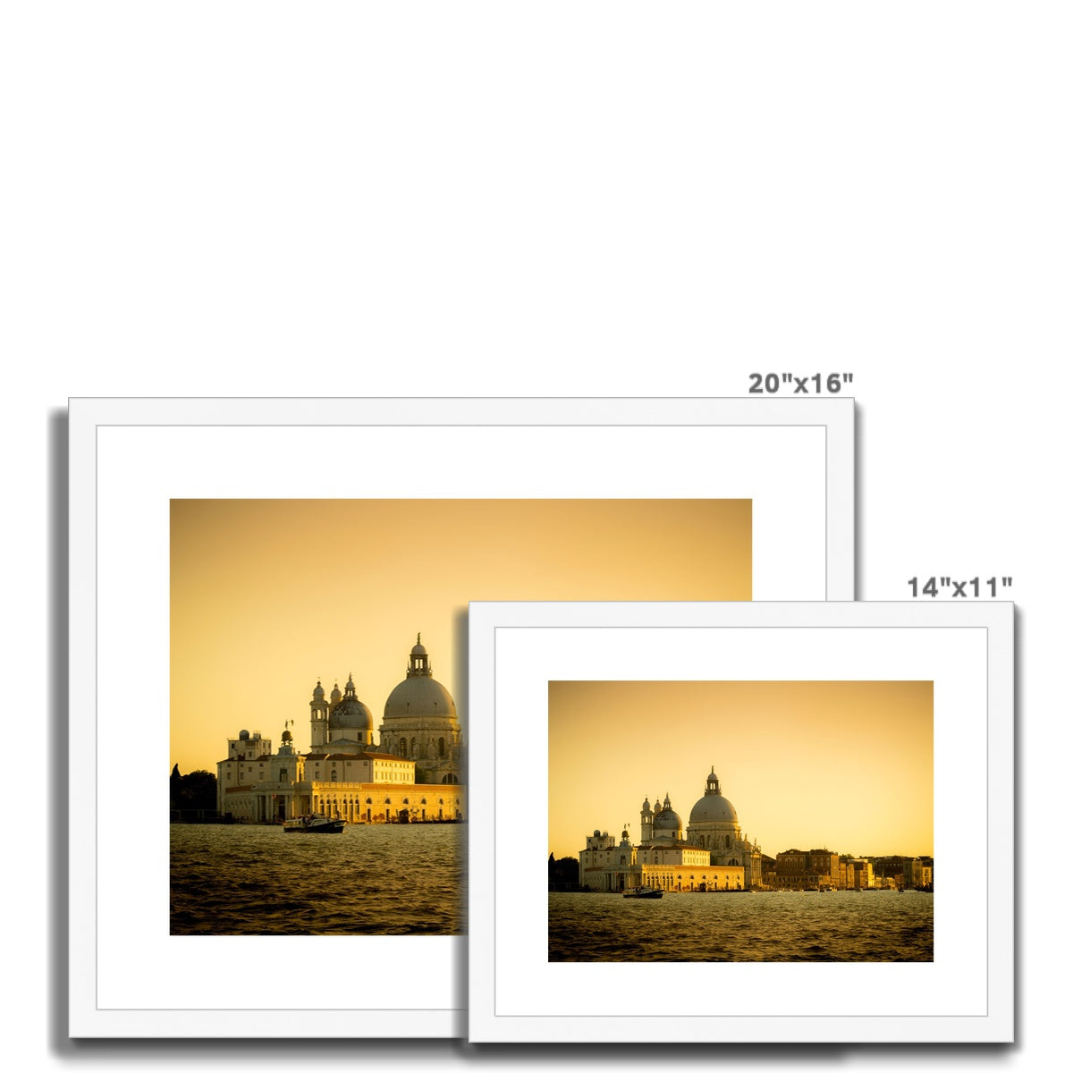 Venice sunset. Punta della Dogana and the Church of Santa Maria della Salute. . Framed & Mounted Print