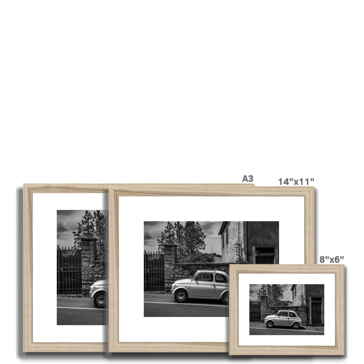 Vintage Fiat 500  car parked in Castellina in Chianti, Tuscany, Italy. Framed & Mounted Print