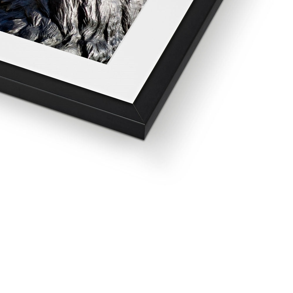 Lion statue in Trafalgar Square, with Big ben in background, London. Framed & Mounted Print