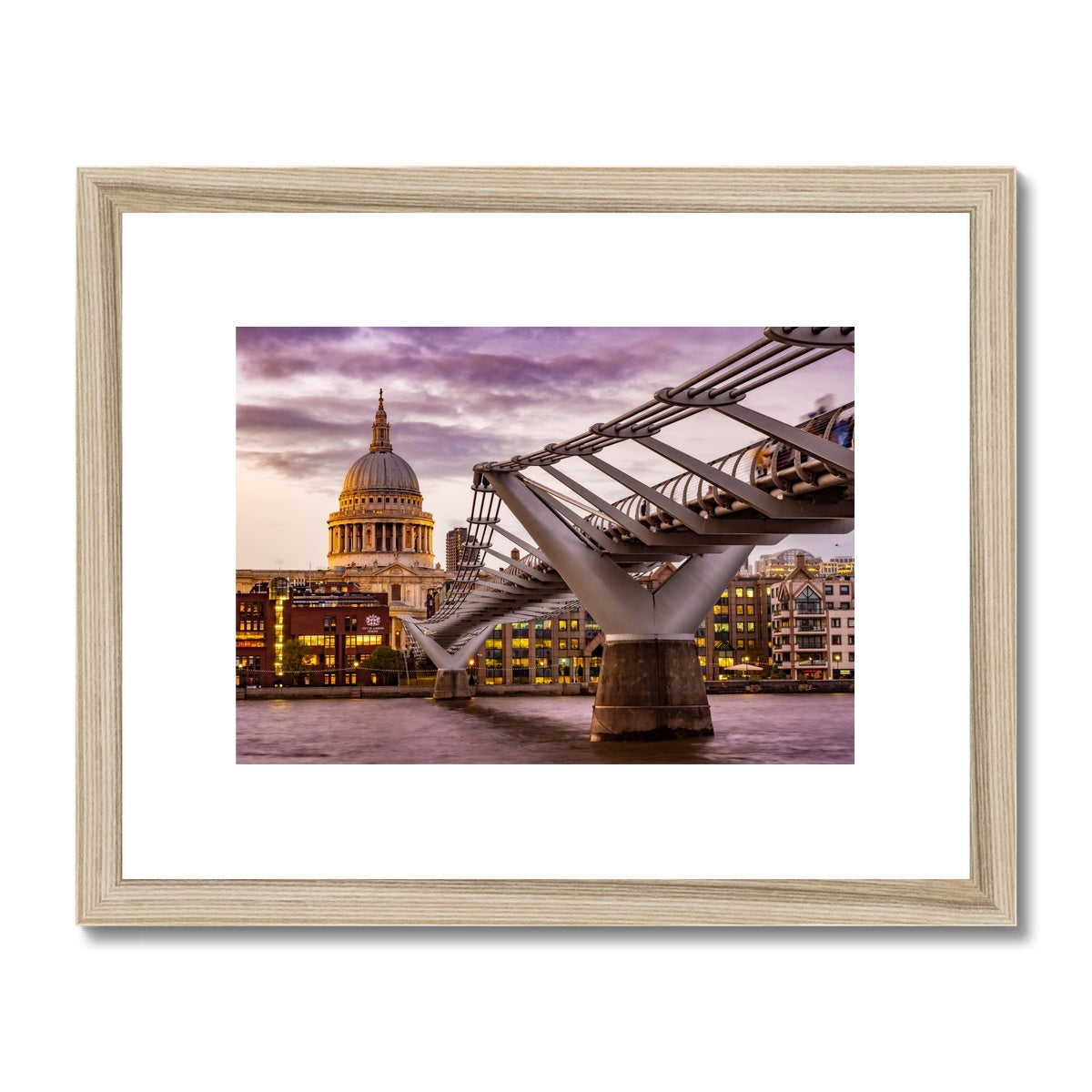 St Paul's Cathedral and Millennium Bridge  over the River Thames, London. Framed & Mounted Print
