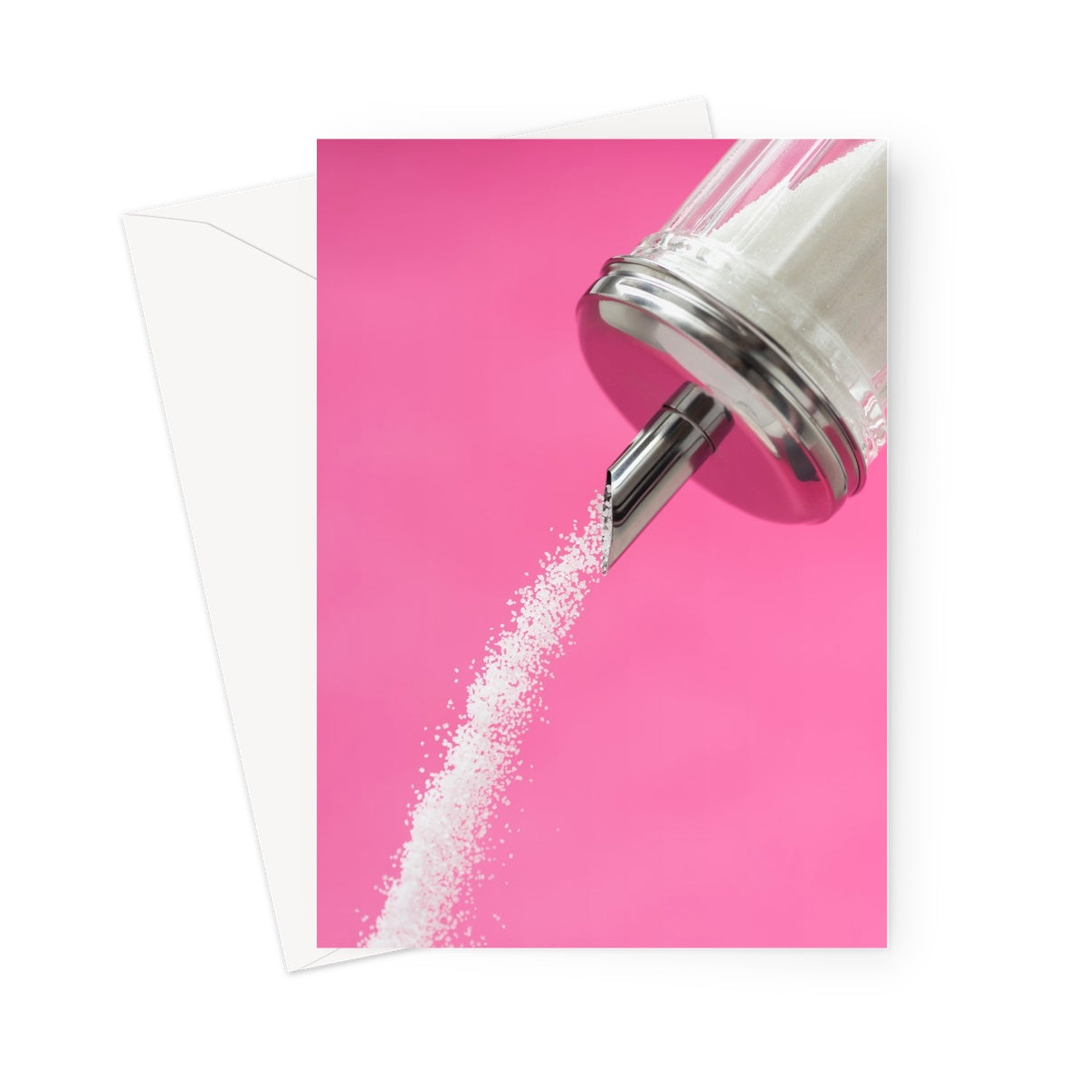Sugar dispenser pouring against pink background Greeting Card