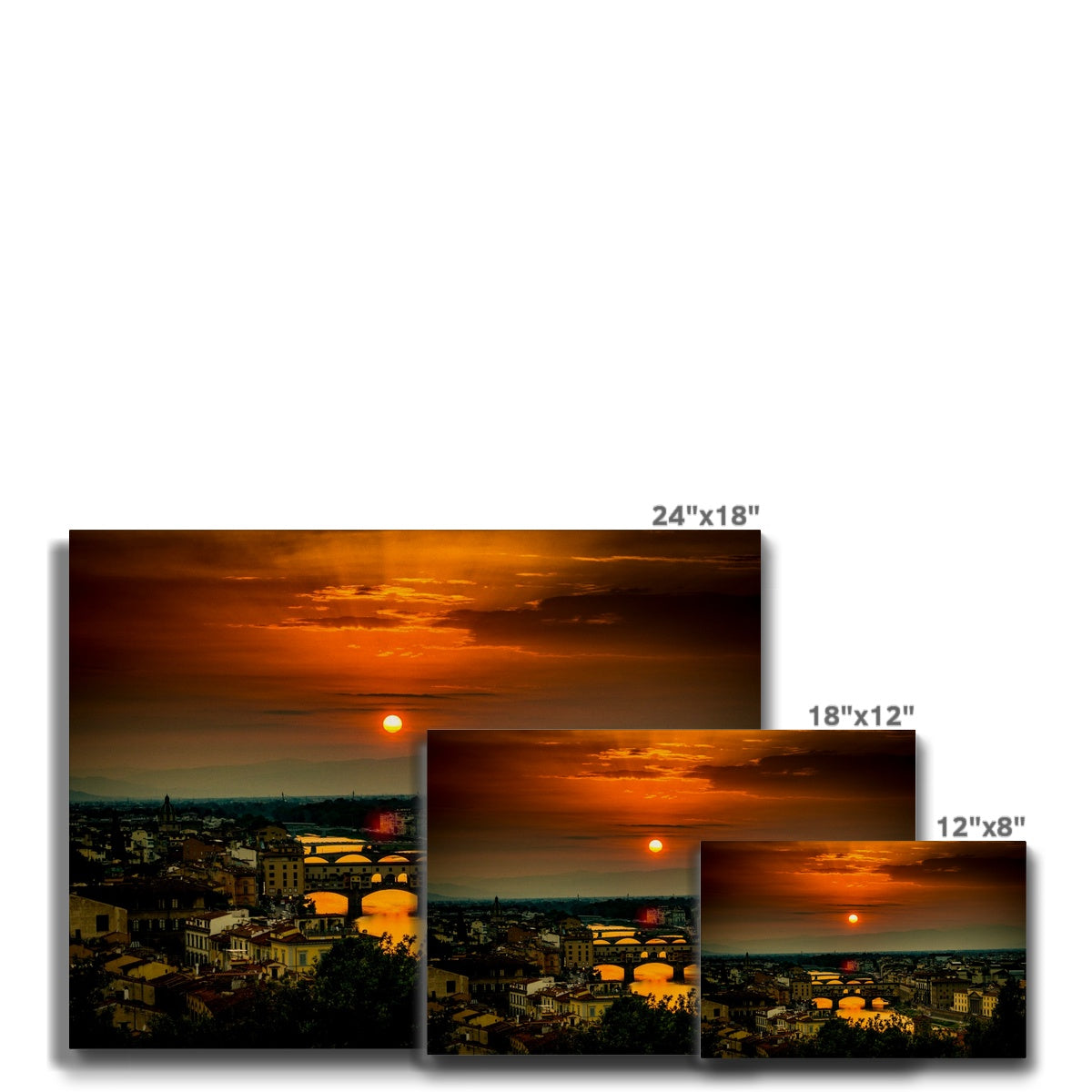 Ponte Vecchio at sunset and the river Arno. Florence, Italy. Canvas