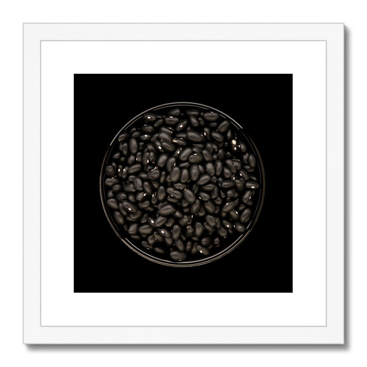 Black beans in black bowl Framed & Mounted Print