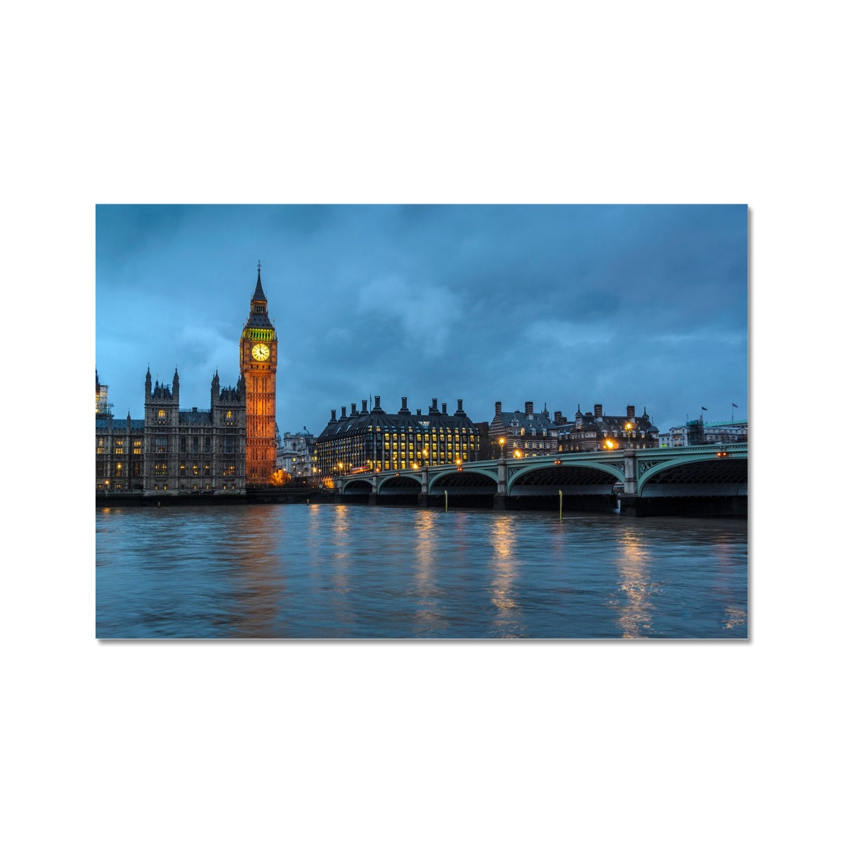 Big Ben and Houses of Parliament at dusk, Westminster, London. Fine Art Print