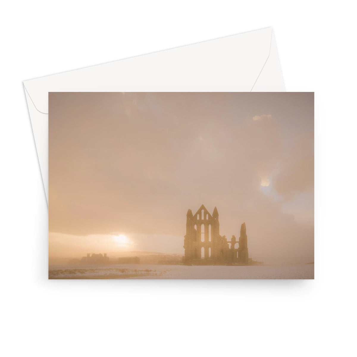 Whitby Abbey in snow, North Yorkshire. UK Greeting Card