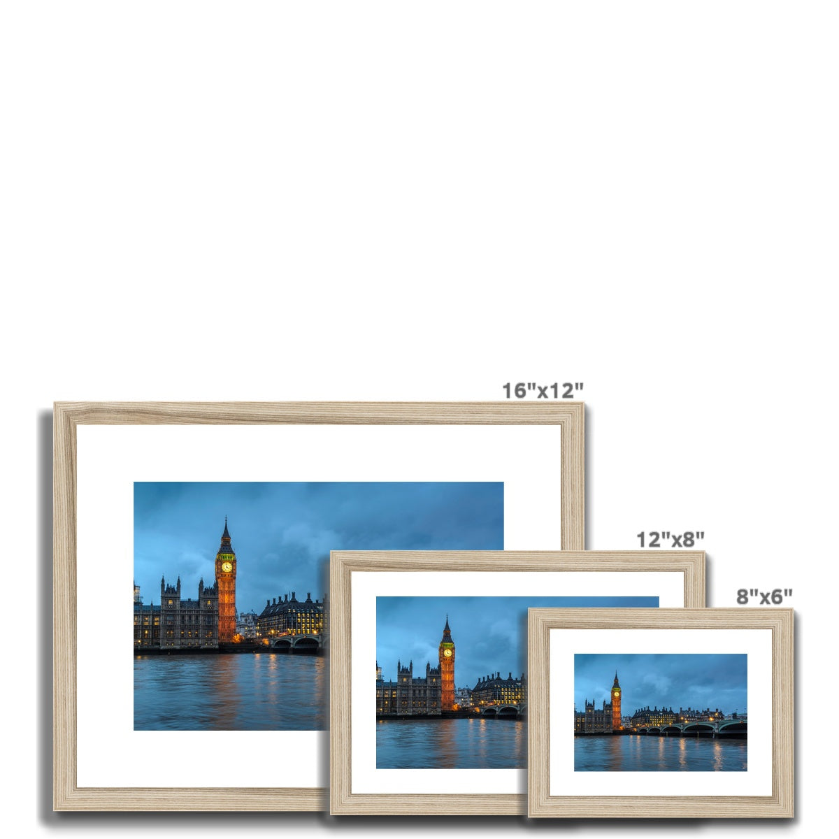 Big Ben and Houses of Parliament at dusk, Westminster, London. Framed & Mounted Print