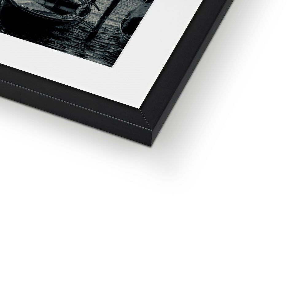 Gondolas moored in St Mark's Basin with San Giorgio Maggiore in the background. Venice, Italy. Framed & Mounted Print