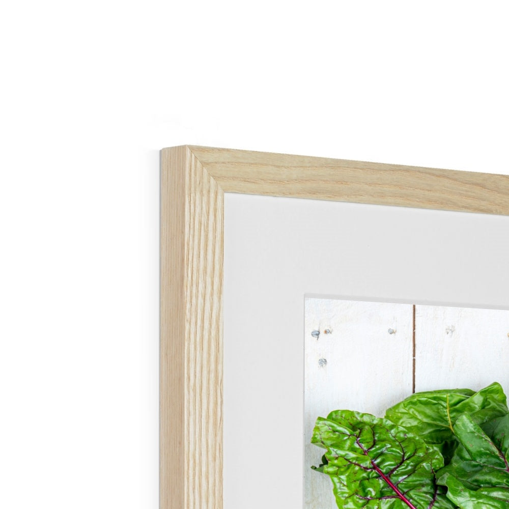 Flat lay of fresh fruit and vegetables on a modern rustic background Framed & Mounted Print