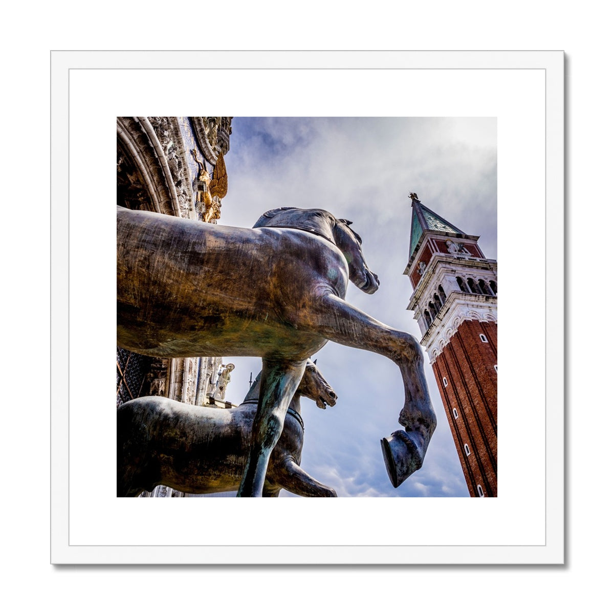 Horses of Saint Mark statues on the balcony of St Marks's basilica in Venice, Italy. Framed & Mounted Print