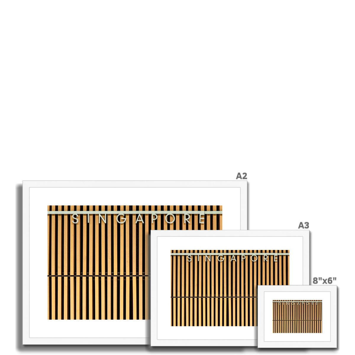Singapore lettering on a slatted building wall. Framed & Mounted Print