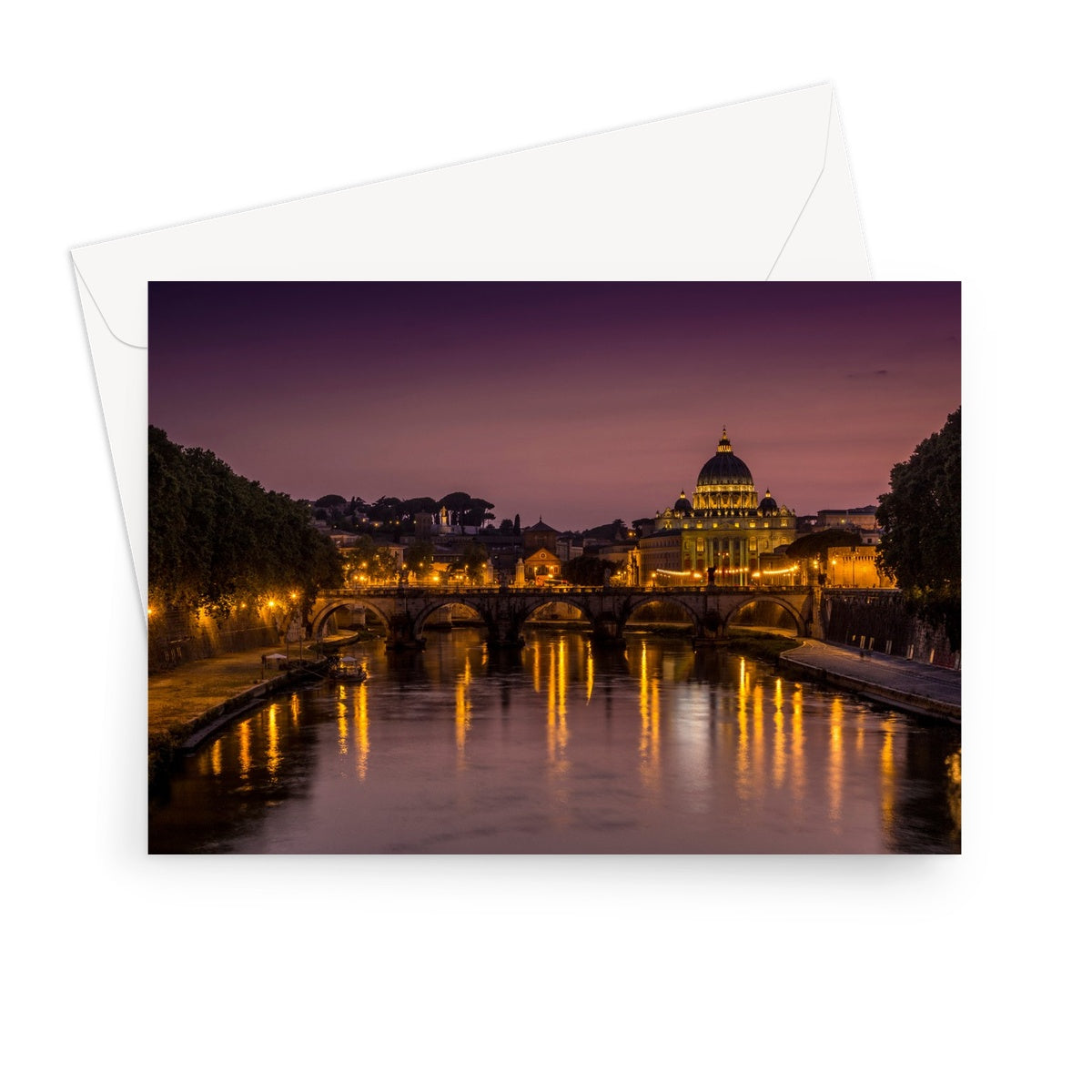 St Peter's Basilica. Vatican City at night. Rome, Italy. Greeting Card