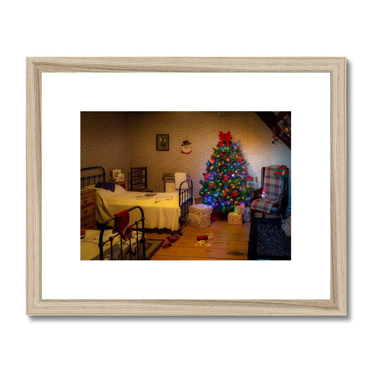 Traditional children's bedroom at Christmas. Framed & Mounted Print
