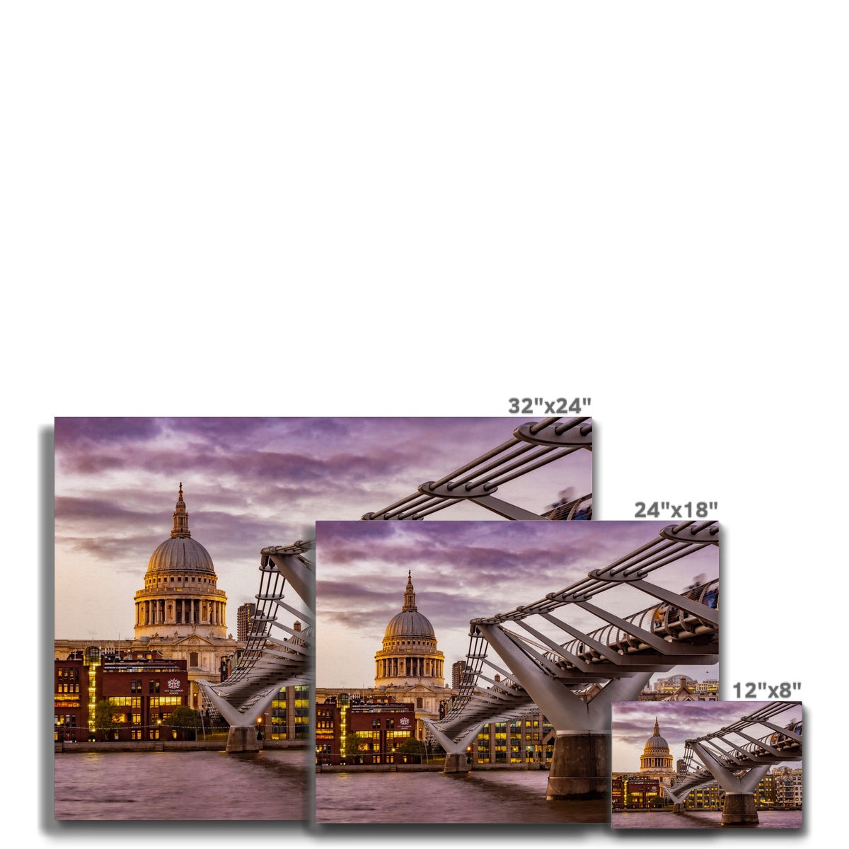 St Paul's Cathedral and Millennium Bridge  over the River Thames, London. Canvas