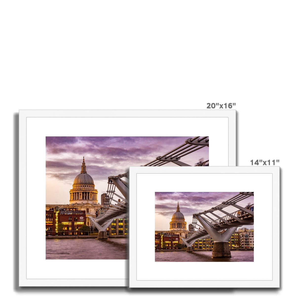 St Paul's Cathedral and Millennium Bridge  over the River Thames, London. Framed & Mounted Print