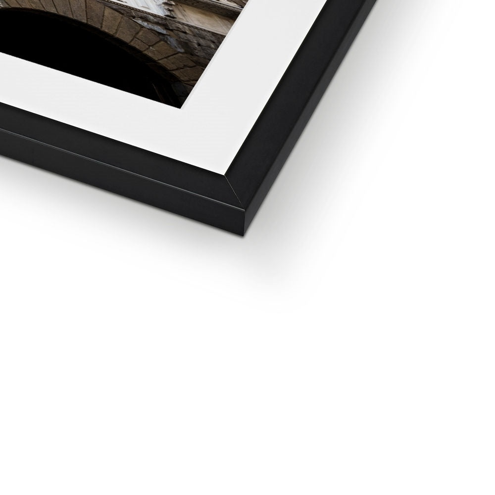 Statue of David overlooking Piazza della Signoria, with Palazzo Vecchio behind. Florence, Italy. Framed & Mounted Print
