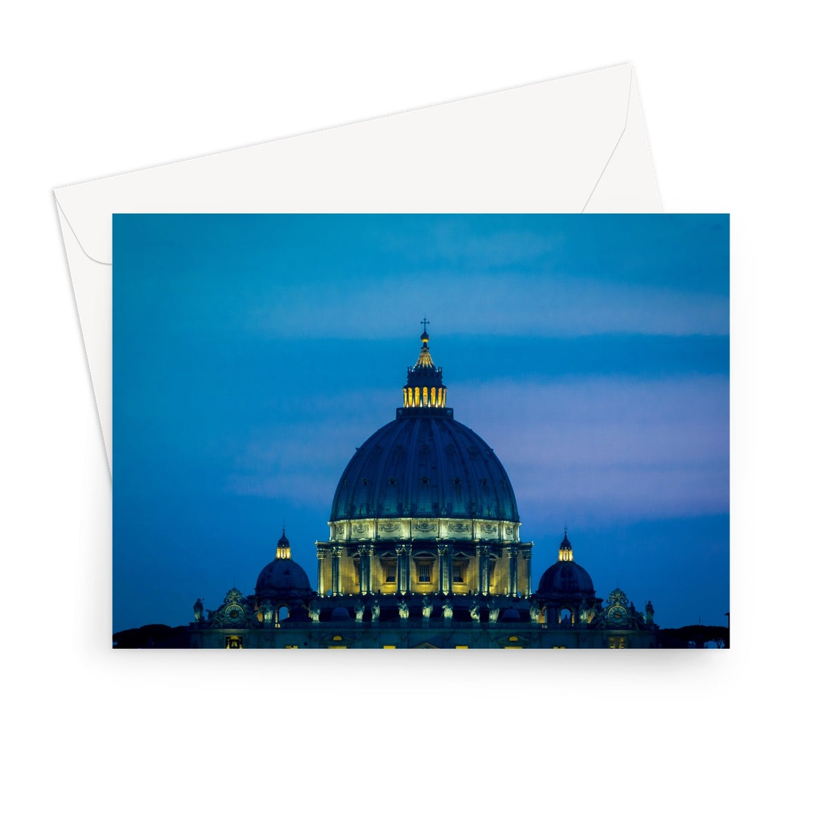 St Peter's Basilica. Vatican City at night, Rome, Italy. Greeting Card