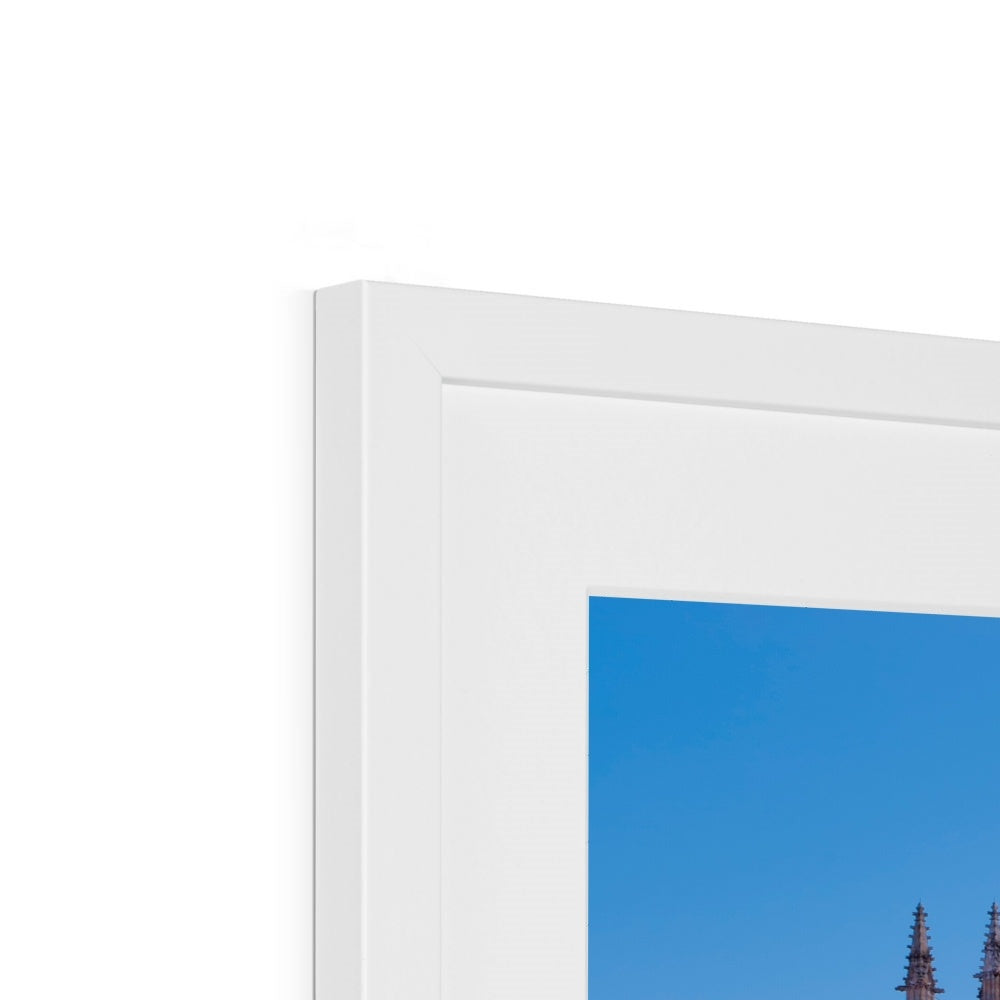 West front of York Minster and Duncombe Place in the snow, York, UK. Framed & Mounted Print
