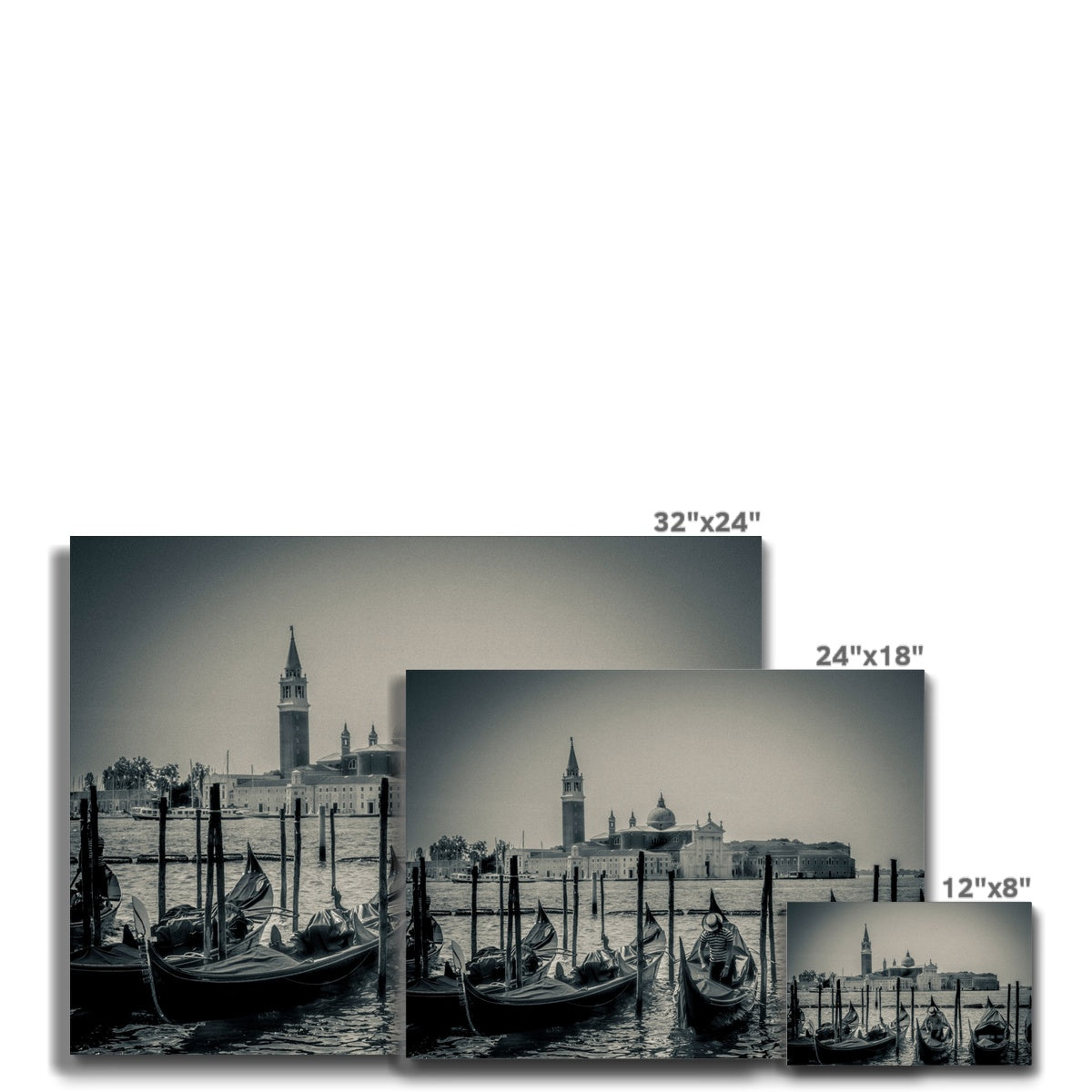 Gondolas moored in St Mark's Basin with San Giorgio Maggiore in the background. Venice, Italy. Canvas