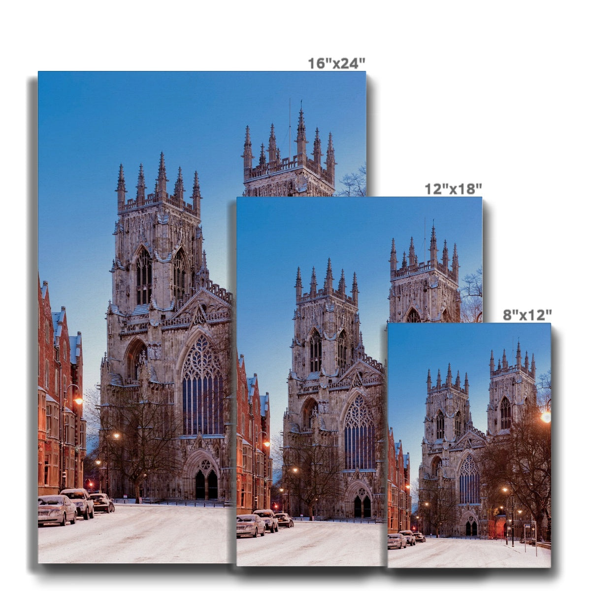 West front of York Minster and Duncombe Place in the snow, York, UK. Canvas