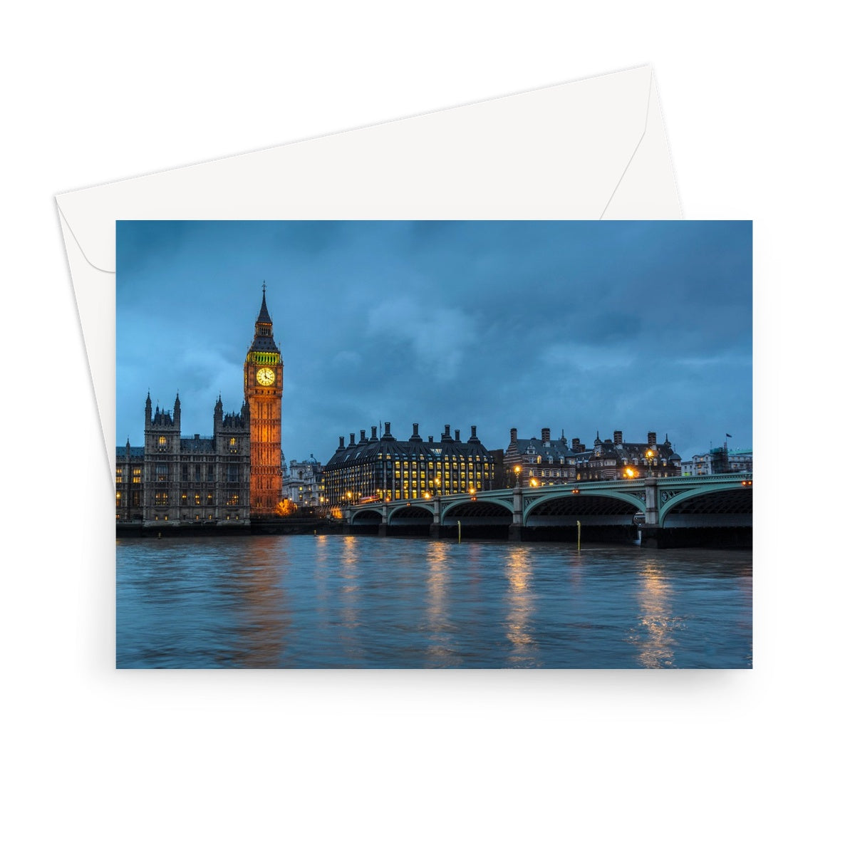Big Ben and Houses of Parliament at dusk, Westminster, London. Greeting Card