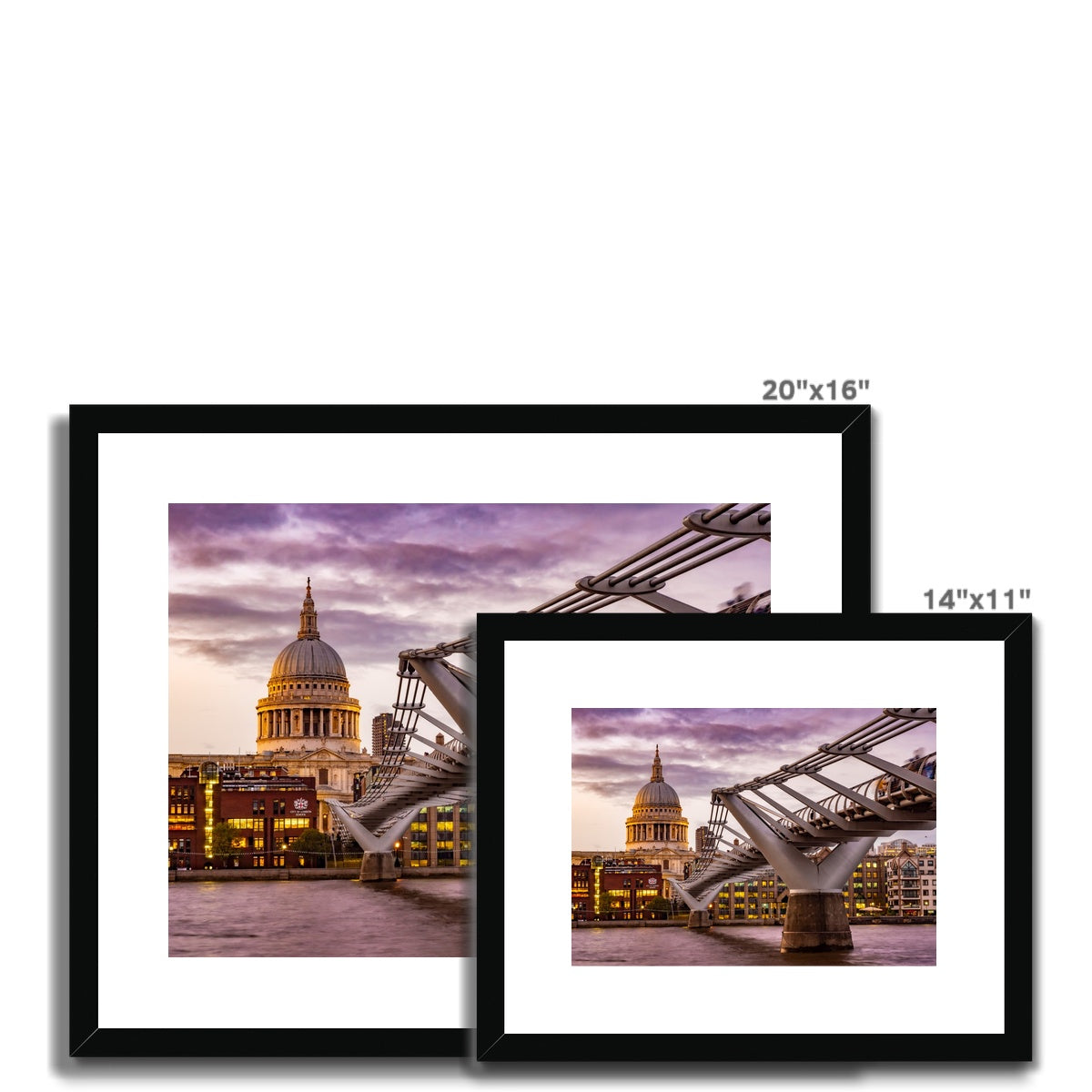 St Paul's Cathedral and Millennium Bridge  over the River Thames, London. Framed & Mounted Print