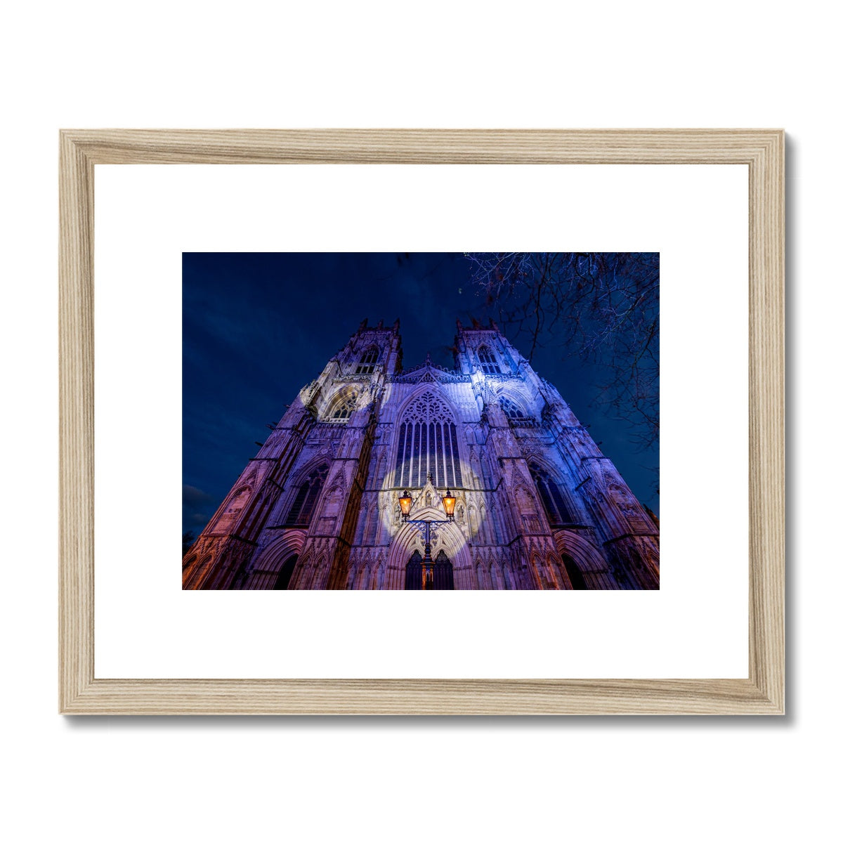 York Minster cathedral with Christmas illuminations, York, UK. Framed & Mounted Print