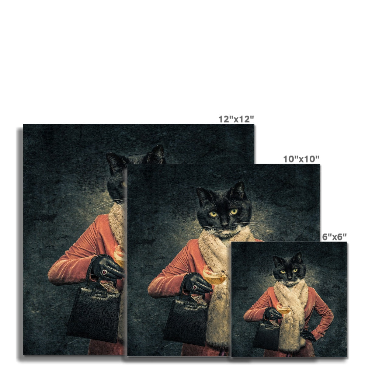 Anthropomorphic cat spilling drink from champagne coupe Fine Art Print