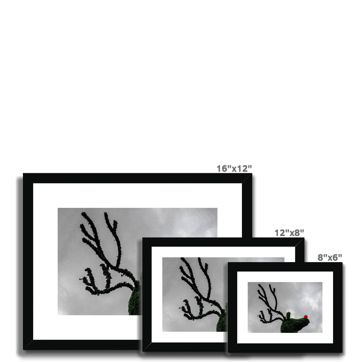 Topiary Christmas reindeer with red nose, Covent Garden, London, UK. Framed & Mounted Print