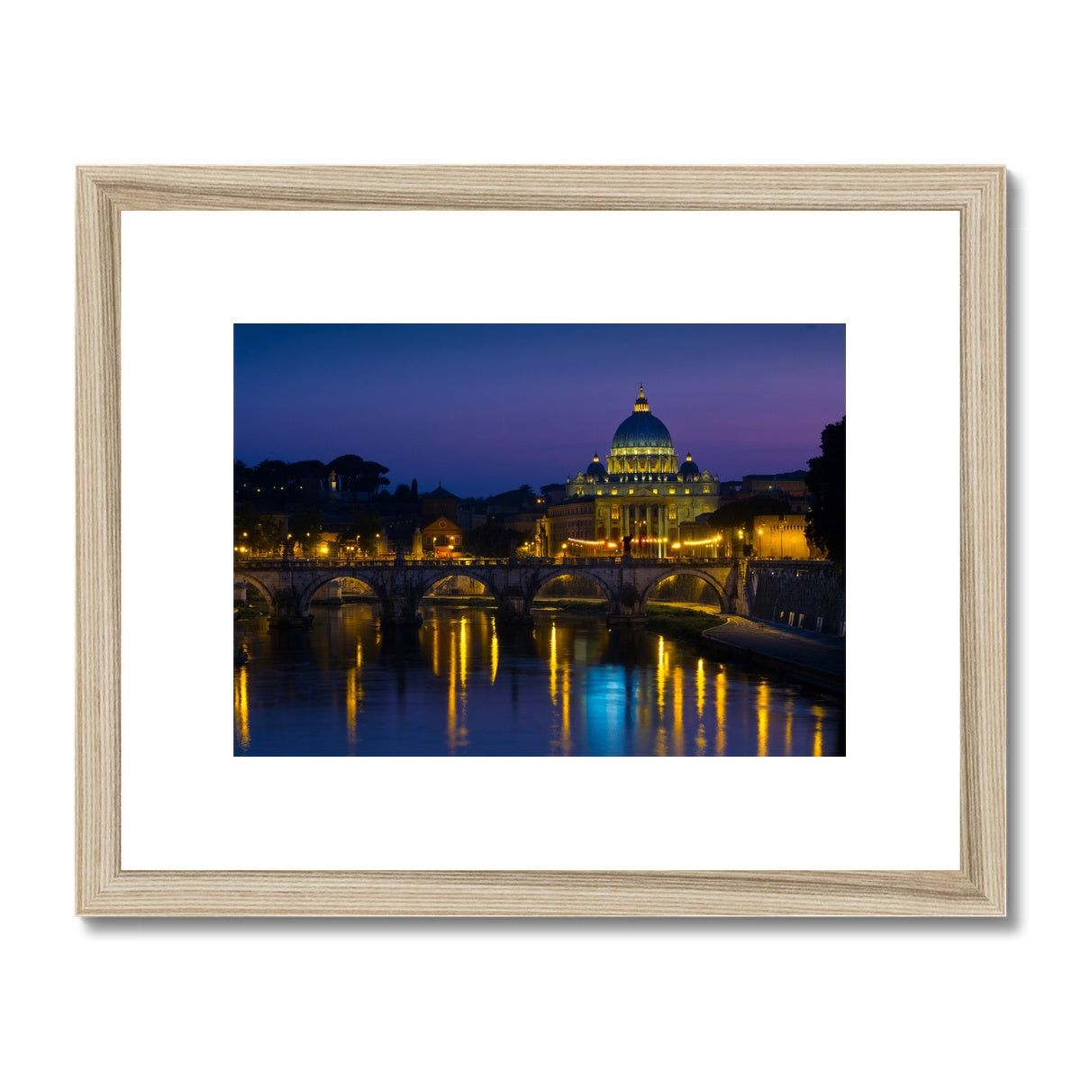 St Peter's Basilica, Vatican City at night, Rome, Italy. Framed & Mounted Print