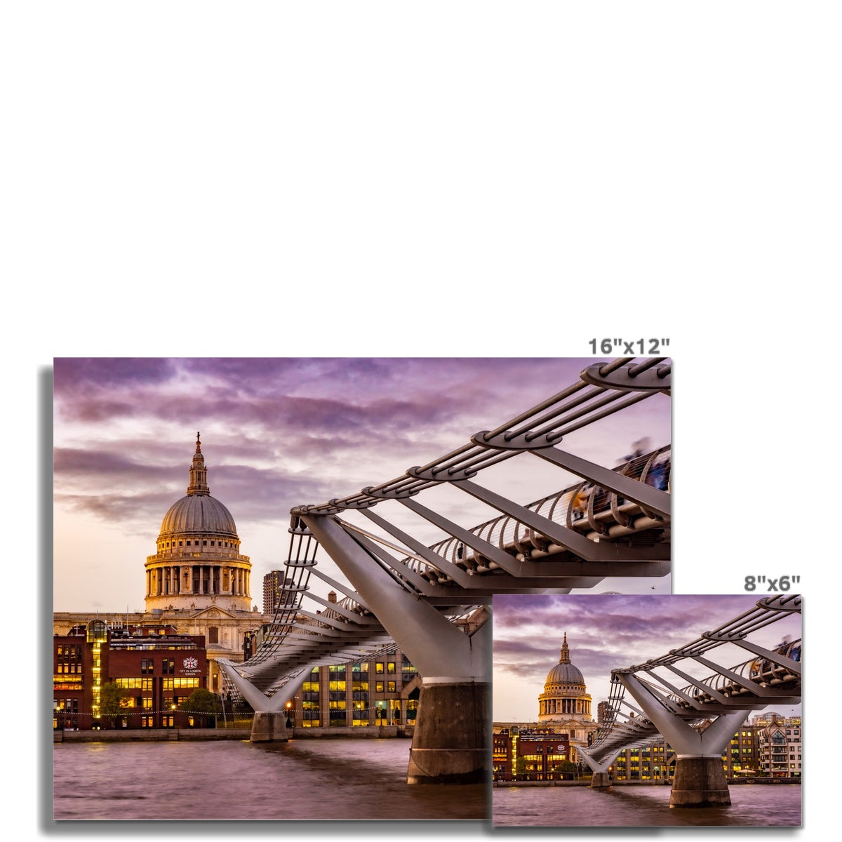 St Paul's Cathedral and Millennium Bridge  over the River Thames, London. Fine Art Print