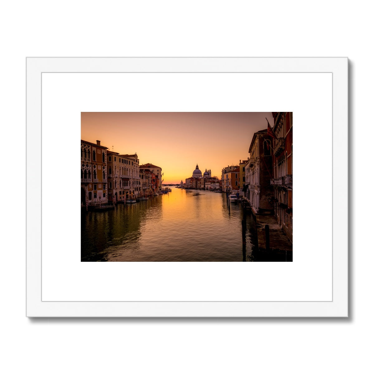 Grand Canal with Santa Maria della Salute in the distance at sunrise. Venice, Italy. Framed & Mounted Print