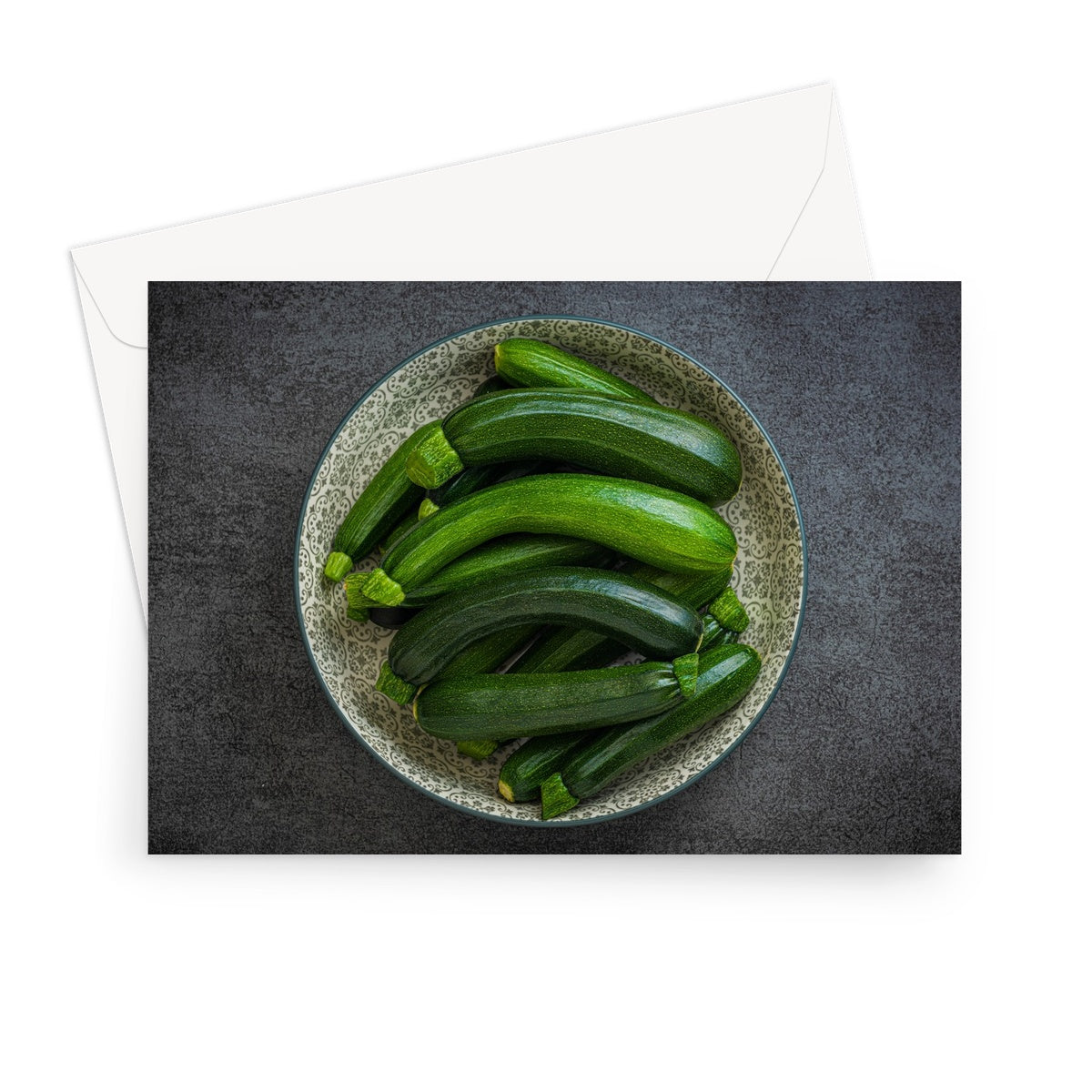 Bowl of green courgettes Greeting Card