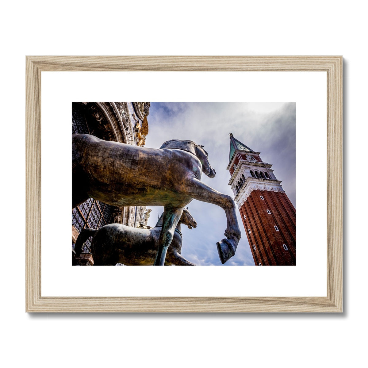 Horses of Saint Mark statues on the balcony of St Marks's basilica in Venice, Italy. Framed & Mounted Print