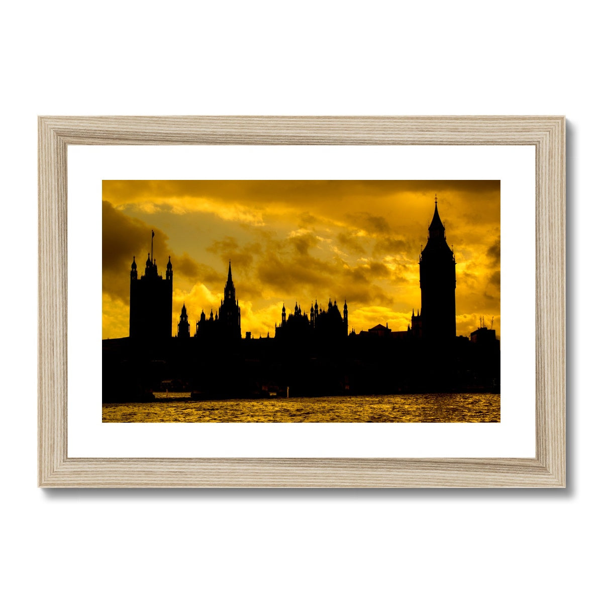 Silhouetted Houses of Parliament, Westminster, London. Framed & Mounted Print