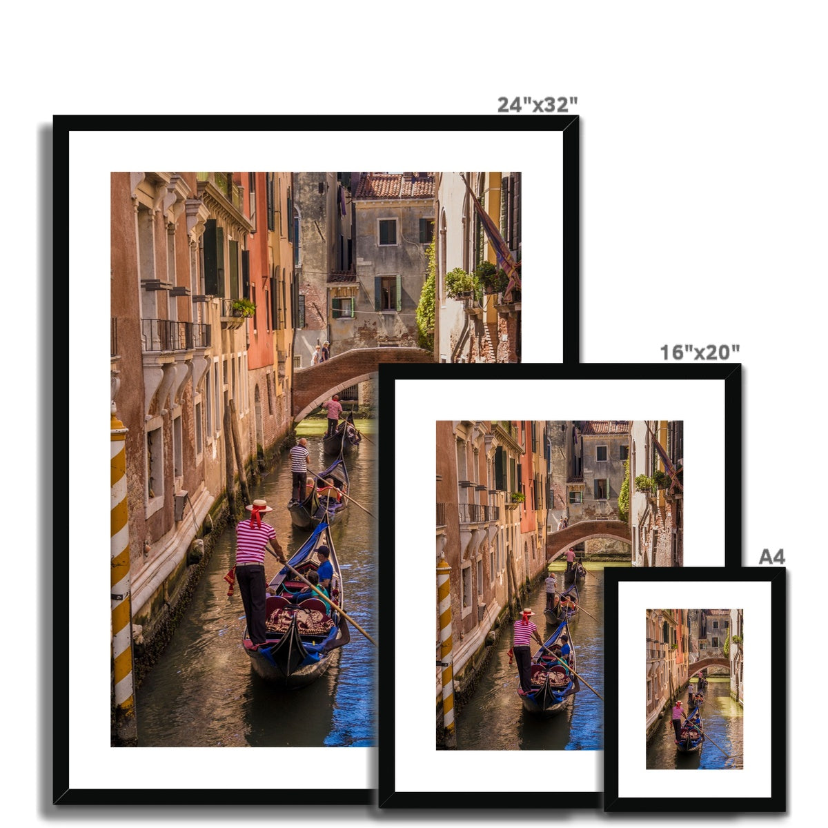 Gondolas  on a canal in Venice, Italy Framed & Mounted Print