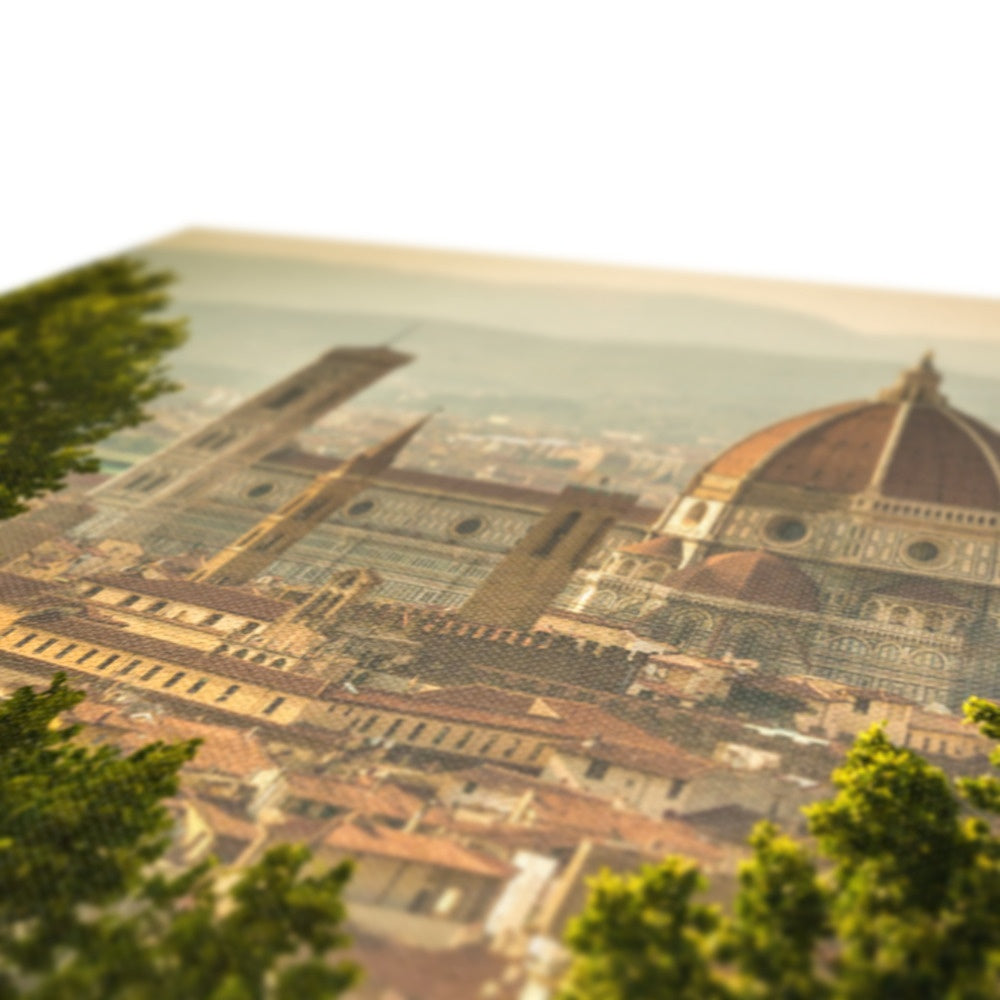 The south façade of Florence Cathedral glimpsed through the trees of San Miniato al Monte.  Italy. Canvas
