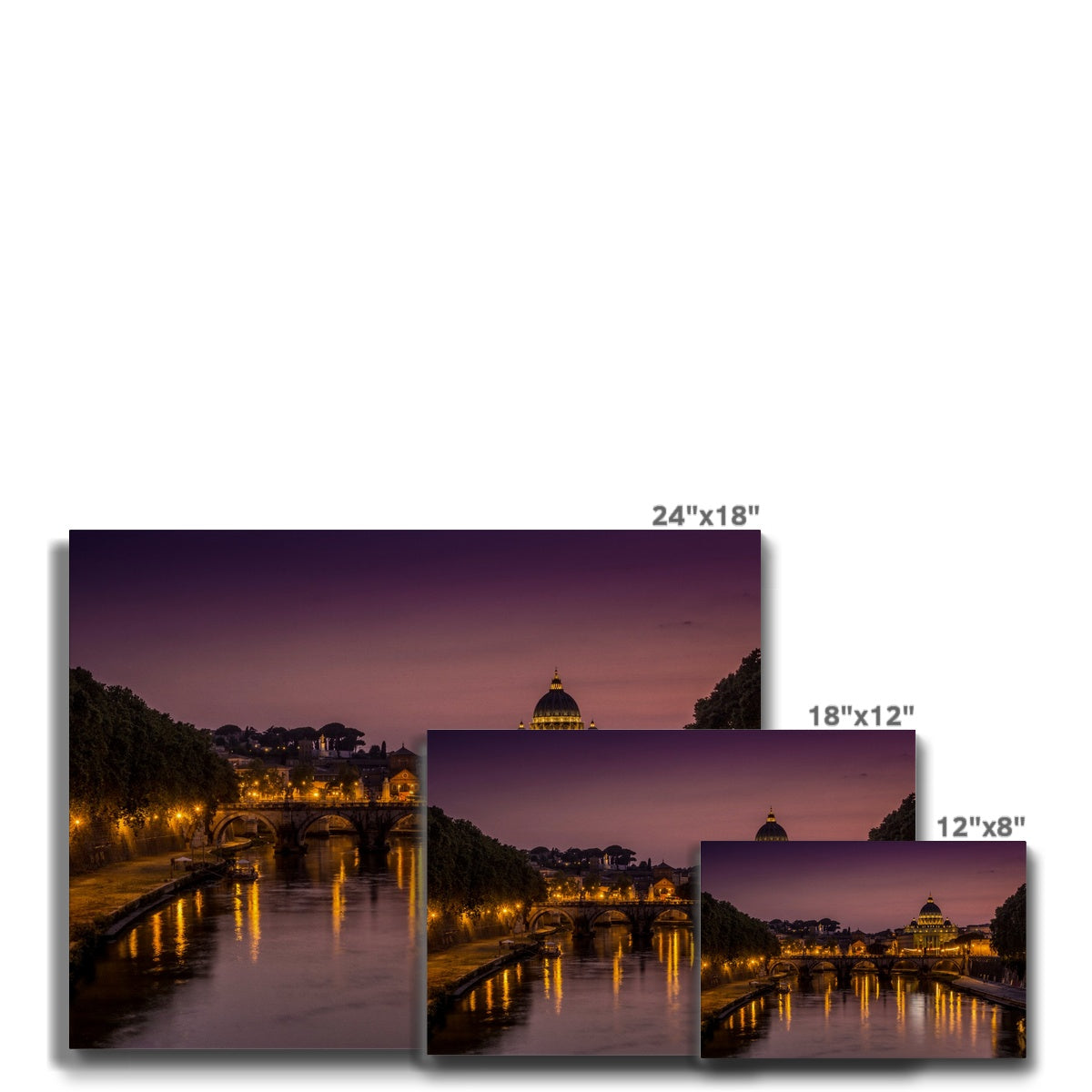 St Peter's Basilica. Vatican City at night. Rome, Italy. Canvas