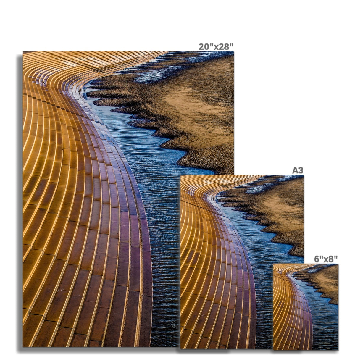 Blackpool sea defence stone steps leading down to beach. UK. Fine Art Print
