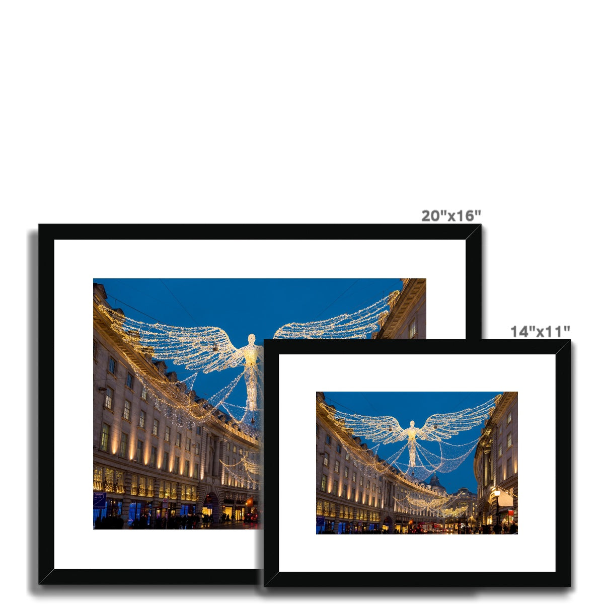 Christmas Angel illuminations in Regent Street, London, UK. Framed & Mounted Print
