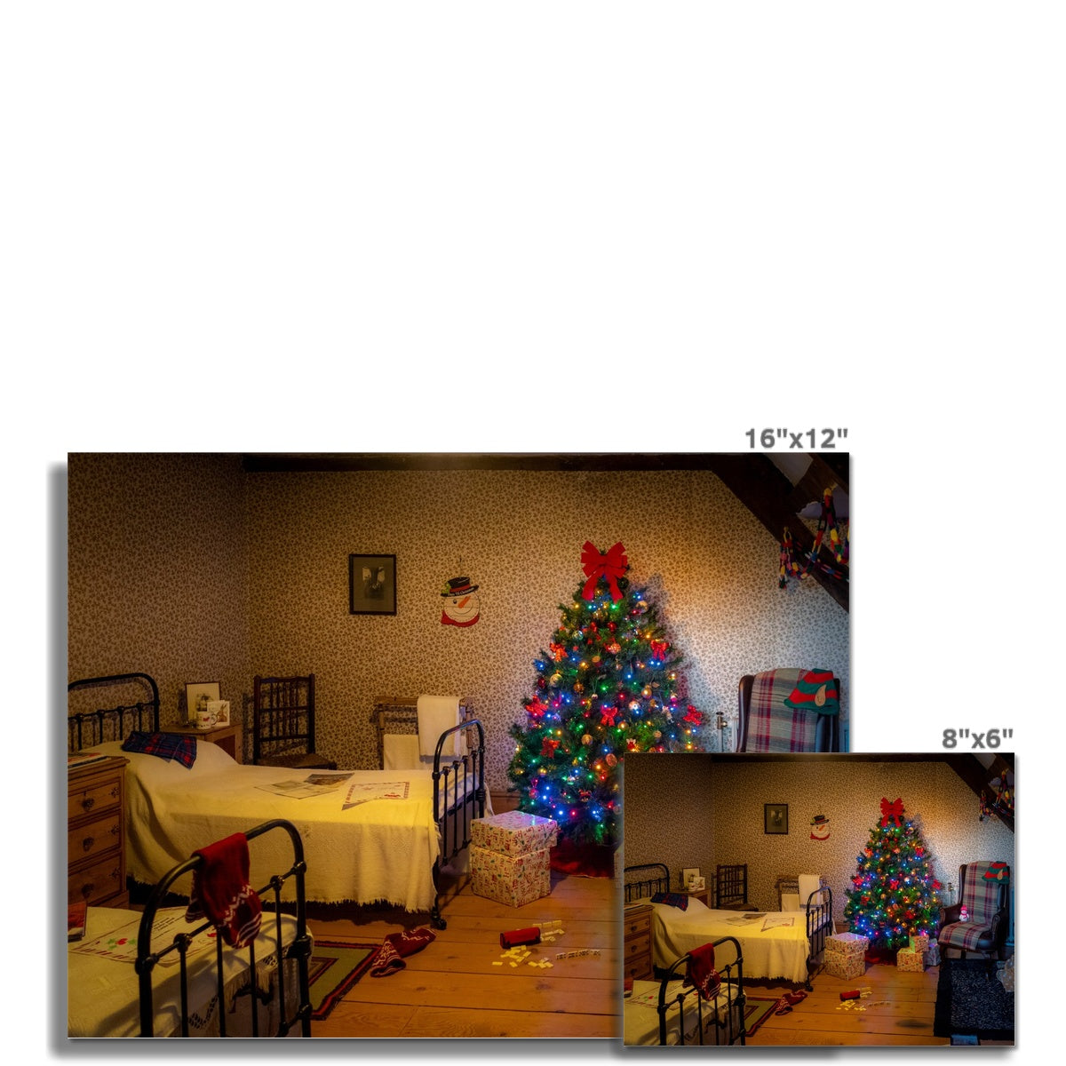 Traditional children's bedroom at Christmas. Fine Art Print