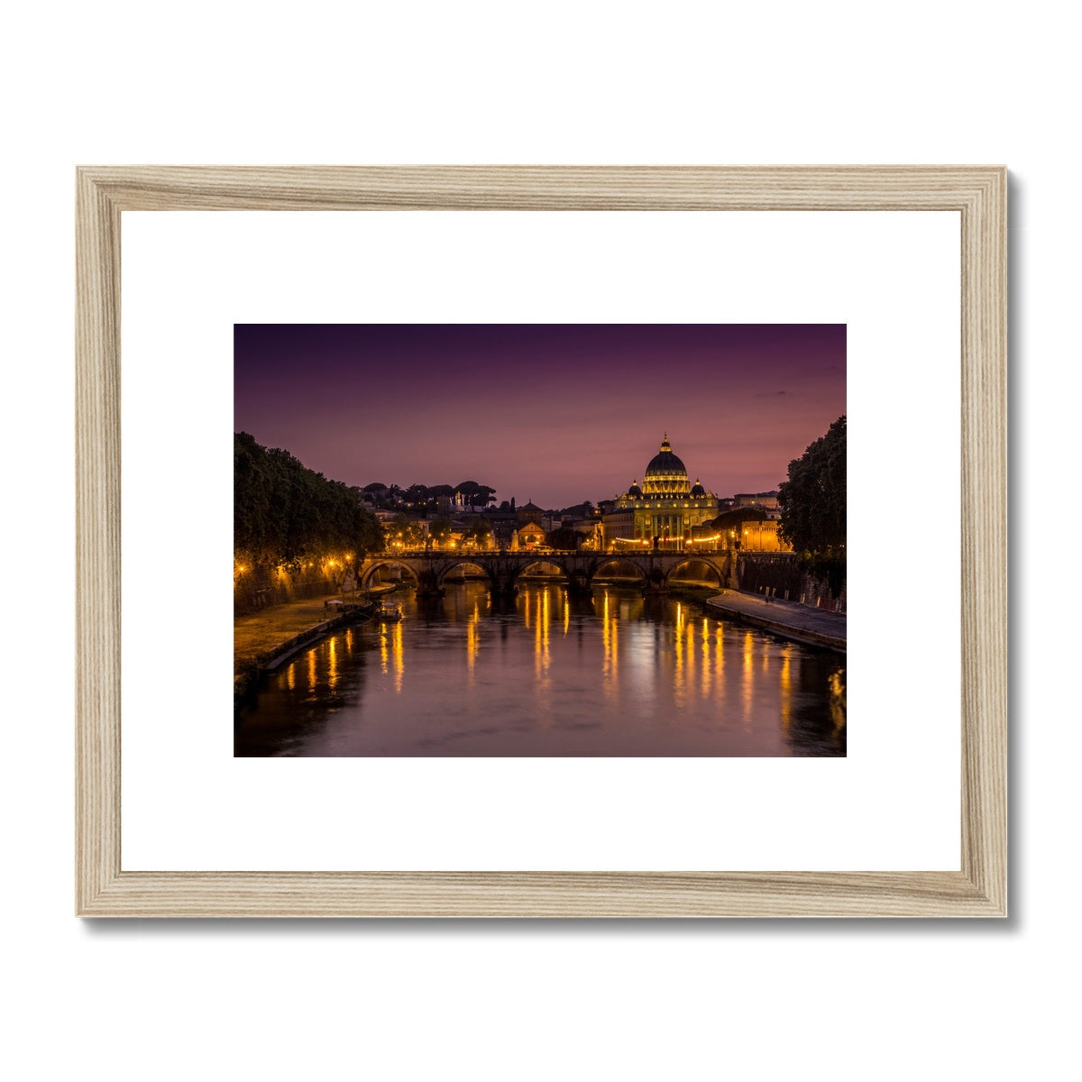 St Peter's Basilica. Vatican City at night. Rome, Italy. Framed & Mounted Print