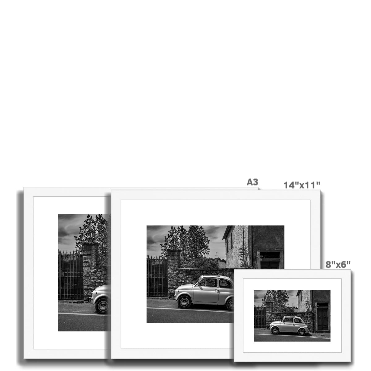 Vintage Fiat 500  car parked in Castellina in Chianti, Tuscany, Italy. Framed & Mounted Print