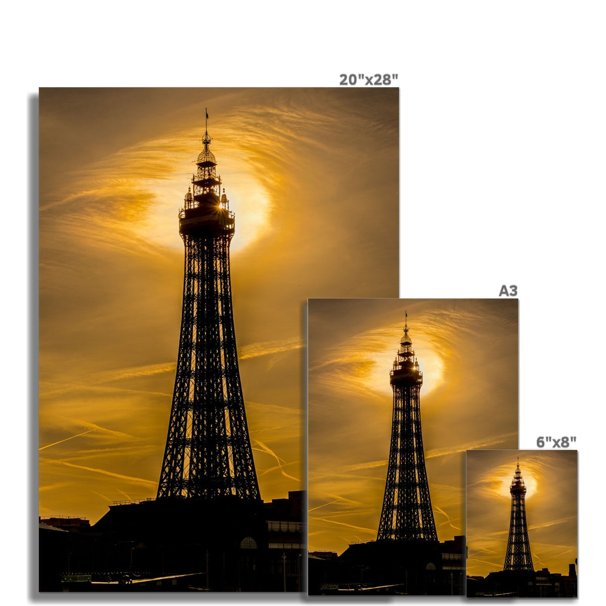 Blackpool Tower silhouetted against morning sunlight. UK. Fine Art Print