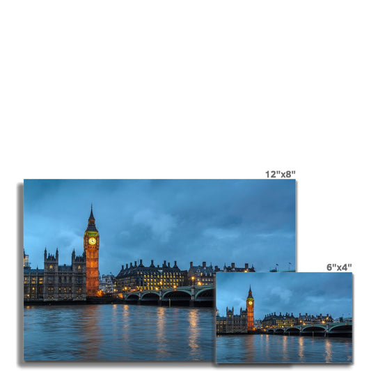 Big Ben and Houses of Parliament at dusk, Westminster, London. Fine Art Print